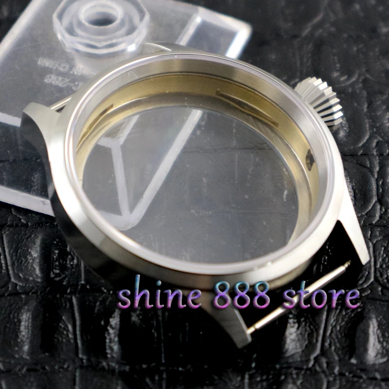 

43mm sterile steel parnis Watch CASE sapphire glass fit 6498 6497 eat movement