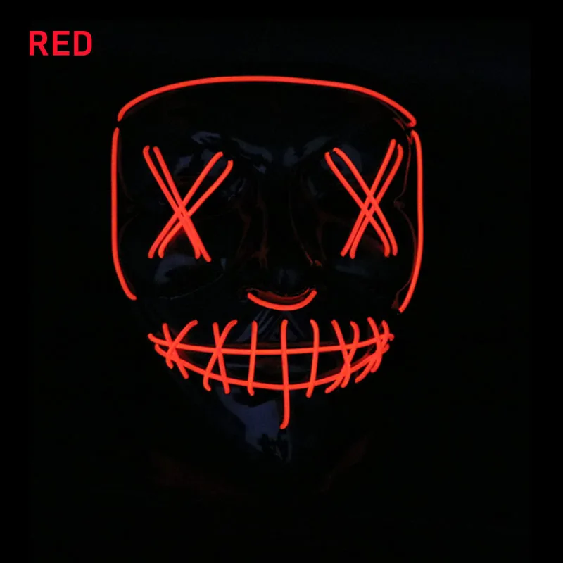 Светодиодная неоновая маска Хэллоуин страшная маска для вечеринок фестиваль череп тушь светильник Косплей светящаяся в темноте Маскарадная маска подарок на день рождения - Цвет: 1 red