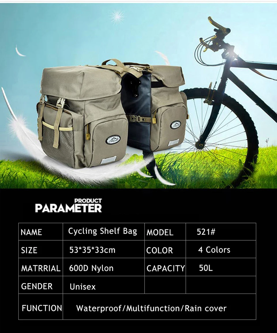 Perfect Retro Canvas Bicycle Luggage Bags 50L Bike Rear Rack Carrier Bag Cycling Outdoor Waterproof Storage Double Bags 9