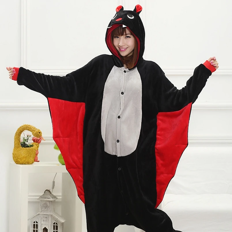 Черный Летучая мышь для взрослых кигуруми комбинезон женский костюм животного Необычные Мягкие Аниме Косплей цельный зимний комбинезон