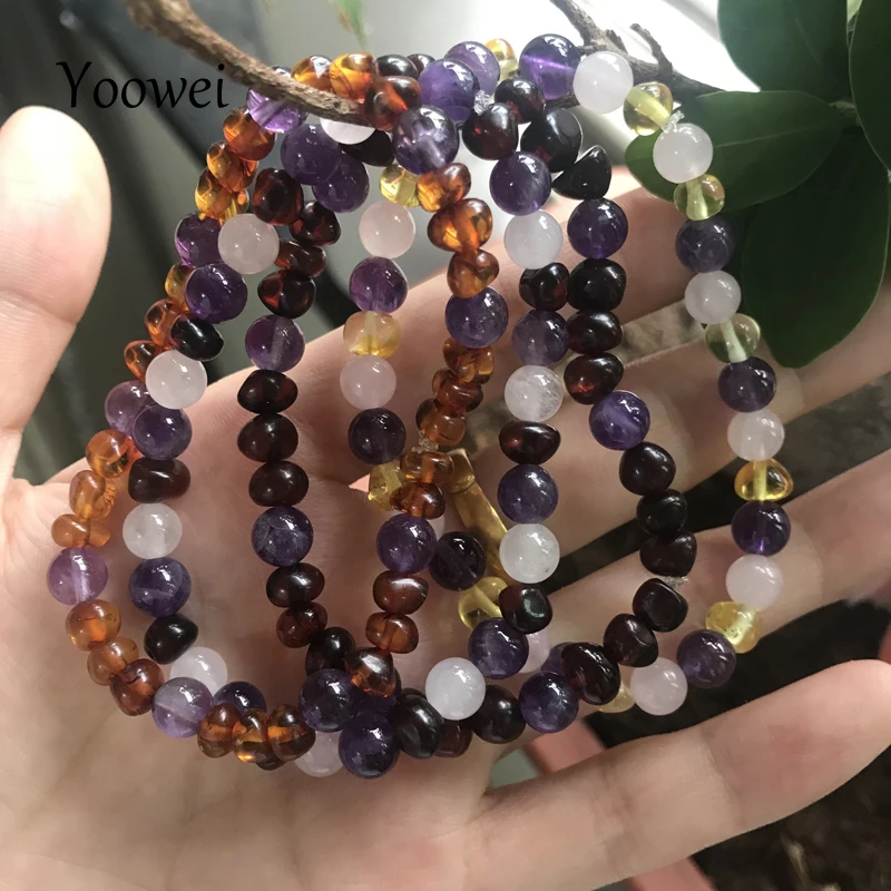 

Yoowei 12 Colors Baltic Amber Bracelet for Baby Women Adult Girls Colorful Gift Natural Amber Stretch Jewelry Wholesale kehribar