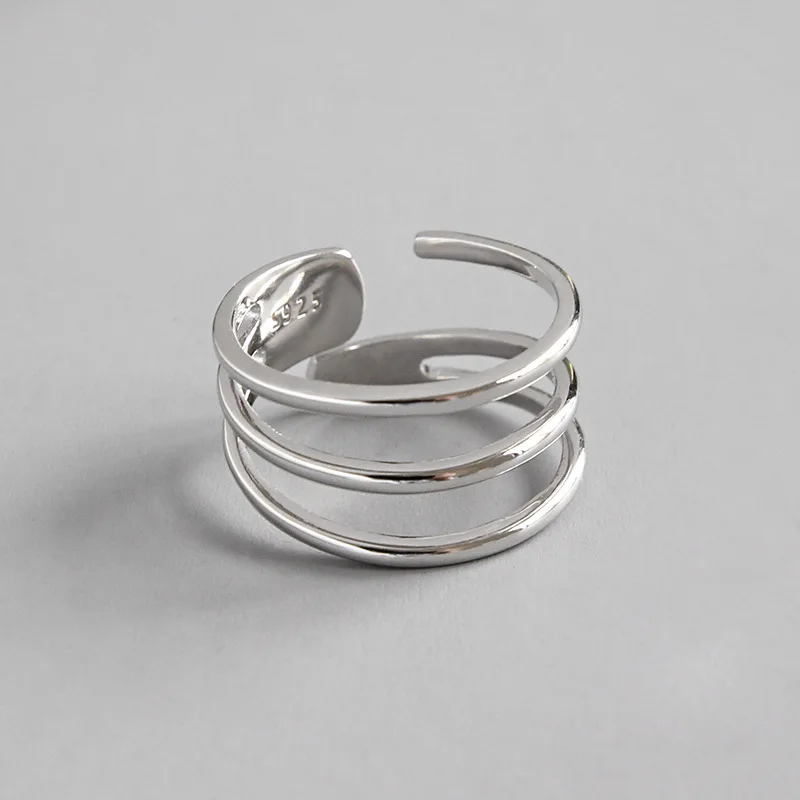 

11mm 100% real. 925 SILVER Fine jewelry sterling Open Multi-Rows 3-Layers Geometric Long Ring Women's J14