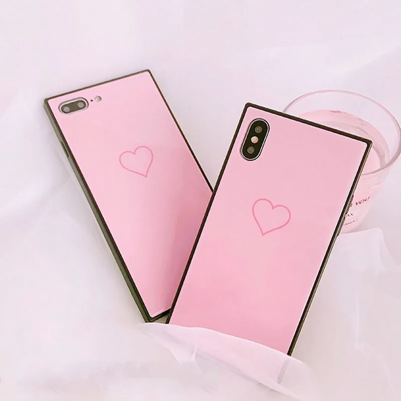 Tfshining 2018 Fashion Glass Love Hearts Phone Case for iphone X 8 8plus 7 7plus 6S6 Plus Hard Pink Black Back Cover Case coque (2)