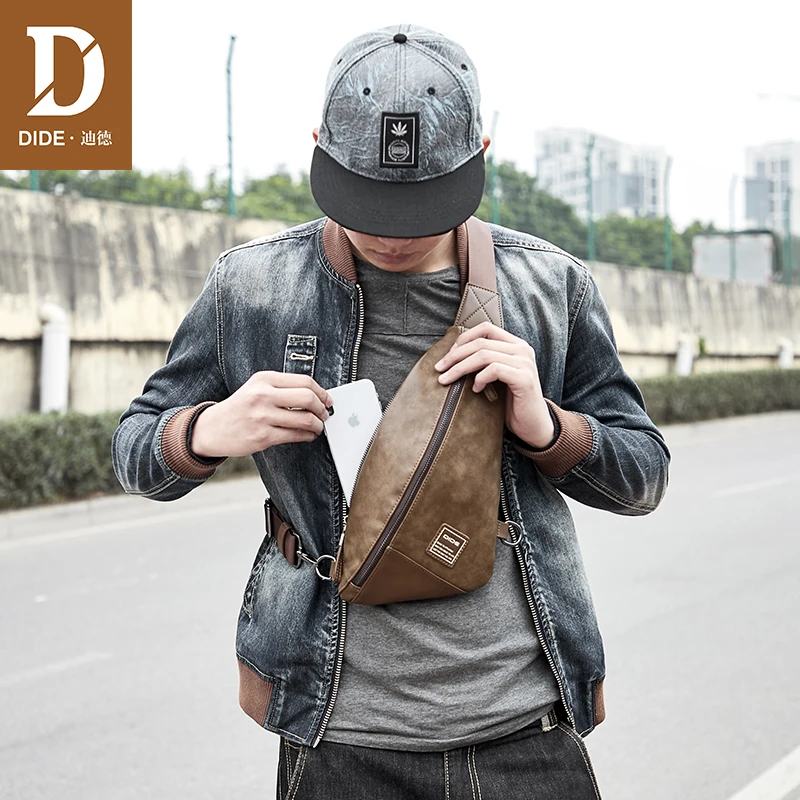 

DIDE Men's Chest Bag Men Leather Chest Pack Waterproof Man Messenger Shoulder Bags For Handbag men Vintage Mini Small Bag