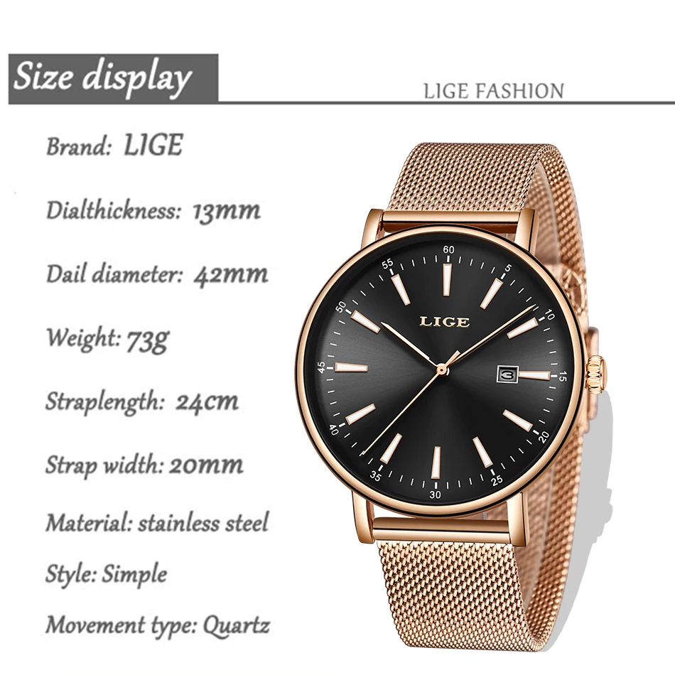 Оригинальные креативные часы LIGE, женские водонепроницаемые часы из нержавеющей стали, супер тонкие сетчатые часы с ремешком, Женские Подарочные часы, Relogio Feminino