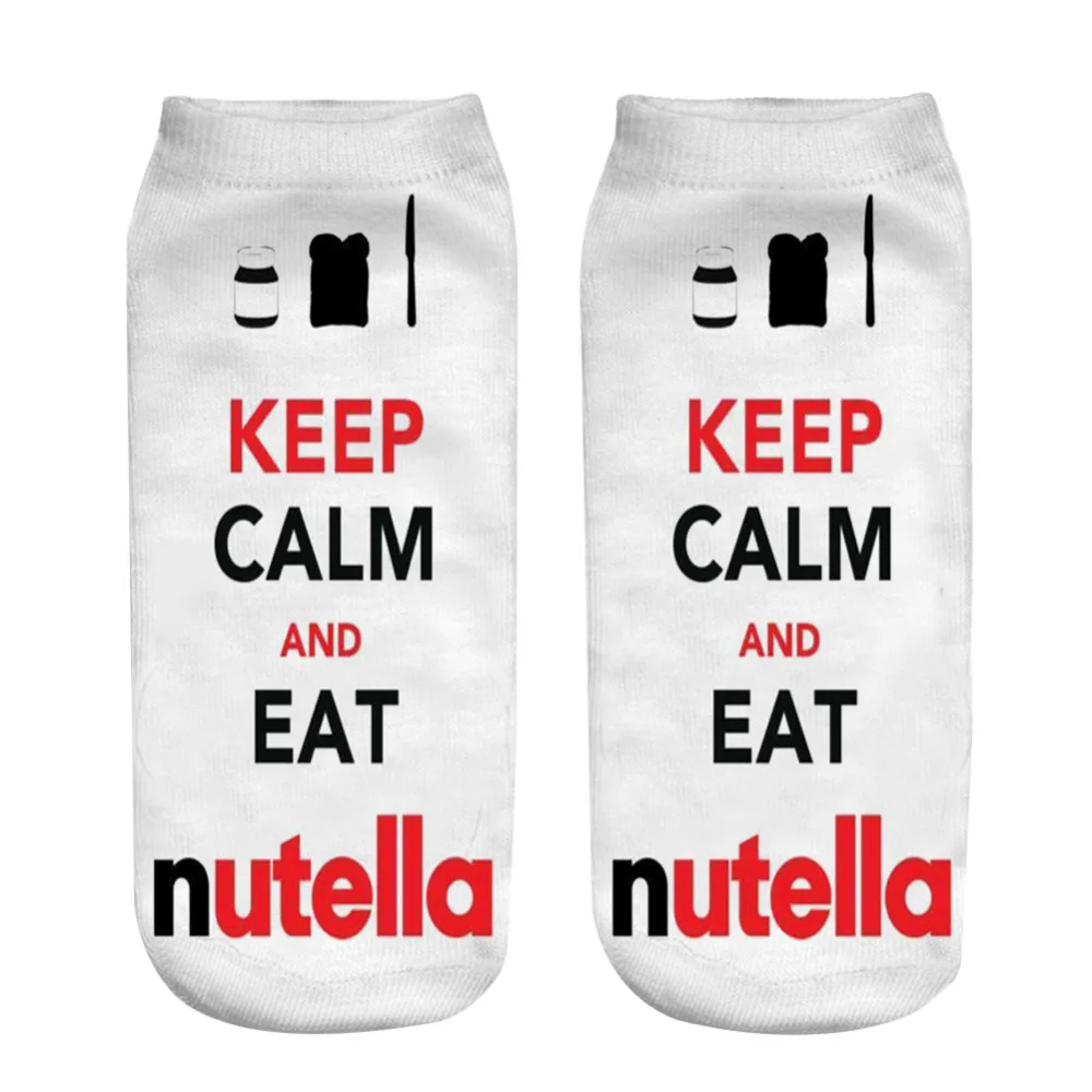 1 пара женские носки с принтом Keep Calm and Eat Nutella дизайнерские забавные 3D модные из
