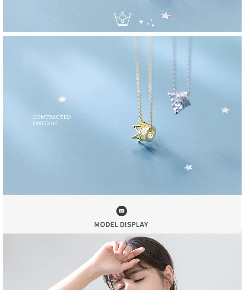 925 Sterling Silver Fashion Ins Queen Clavicle Chain Crown Pendant Necklace For Women Girl Female Korean Version Crystal Jewelry (5)