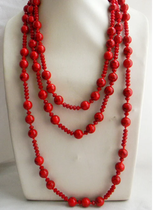 

CBN503 Beautiful 82" 12mm Red Round Faceted Crystal Necklace