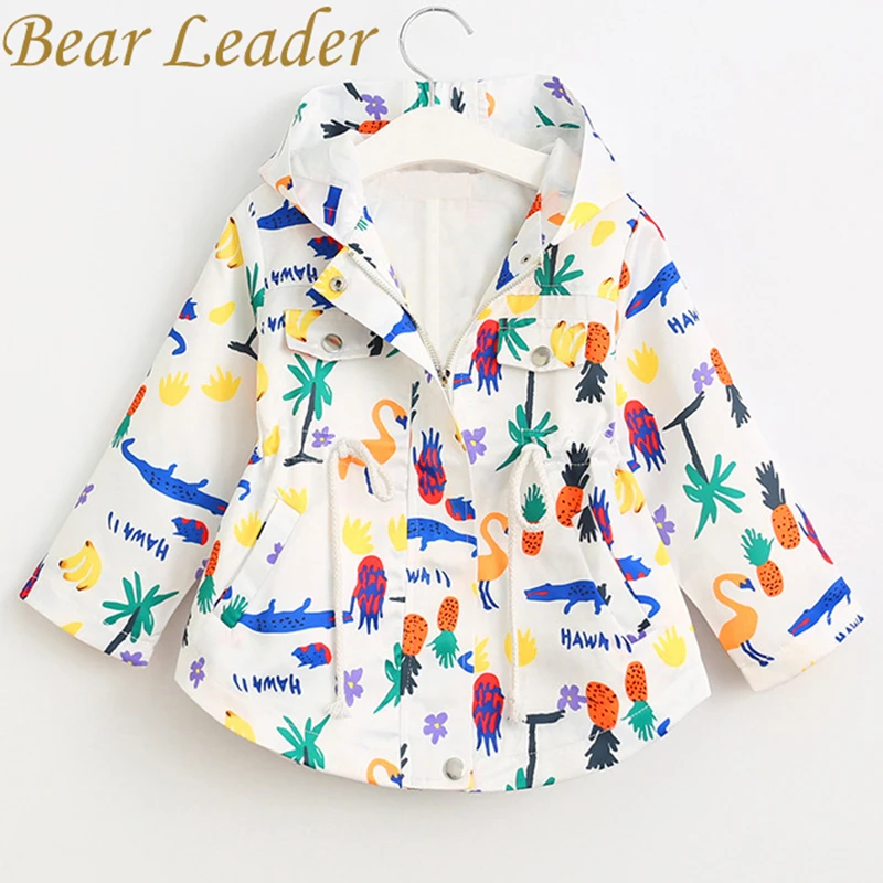 Bear Leader/пальто и куртки для девочек; Осенняя Брендовая детская одежда; Верхняя одежда с капюшоном и принтом птиц и цветов