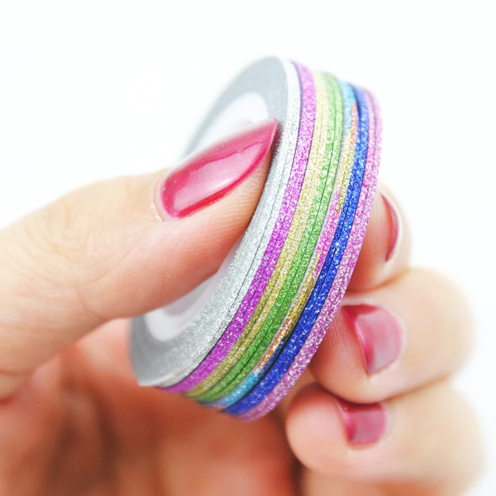 

14pc Rolls Nail Sticker Tape Line 1mm Strips Striping Decoration for Nail Tips Manicure Art Adhesive Sticker with Shinny Glitter