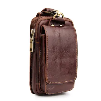 

YICHENG 100% Genuine Leather Men Waist packs Vintage Travel Cell Phone Bag Waist Bag Small Waist bags fanny pack belt bag