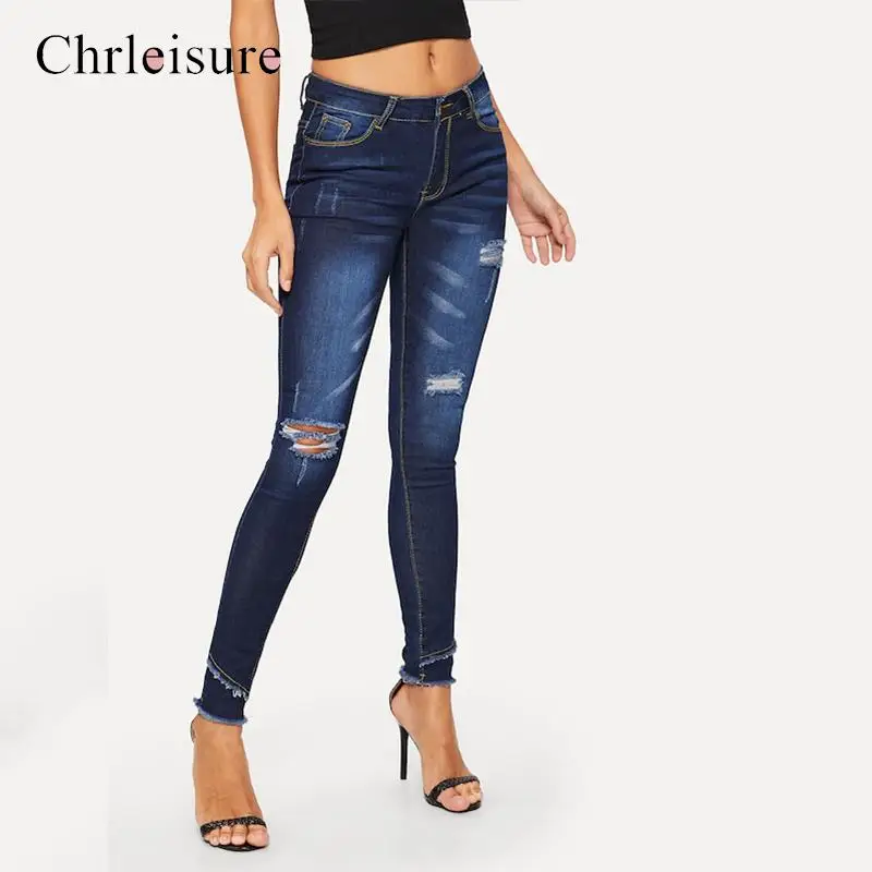

Chrleisure Fashion Hot Women Pants Stretch Slim Fit Shredded Jeans Pancil Pants Women Hole Ripped Denim Jeans