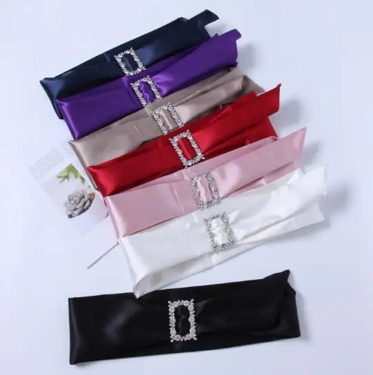 Women's Runway Fashion Diamonds Buckle Satin Cummerbunds Female Dress