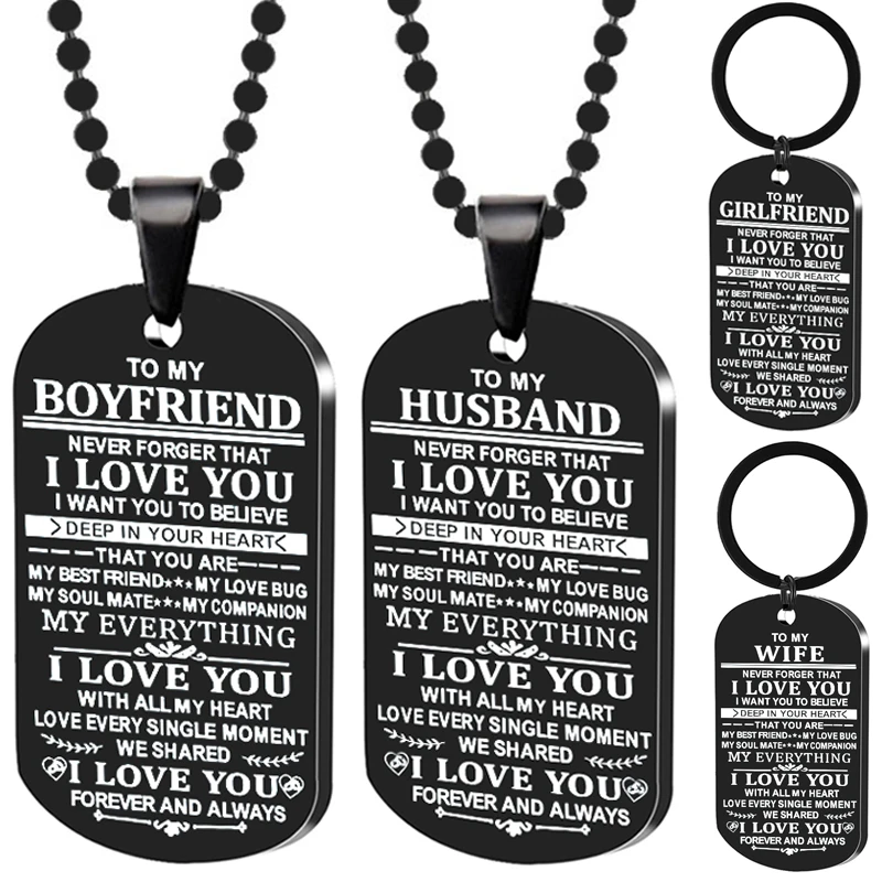 

Fashion Couple Necklace To My Boyfriend Girlfriend Friend Husband Wife I Love You Dog Tag Stainless Steel Gifts for Lovers