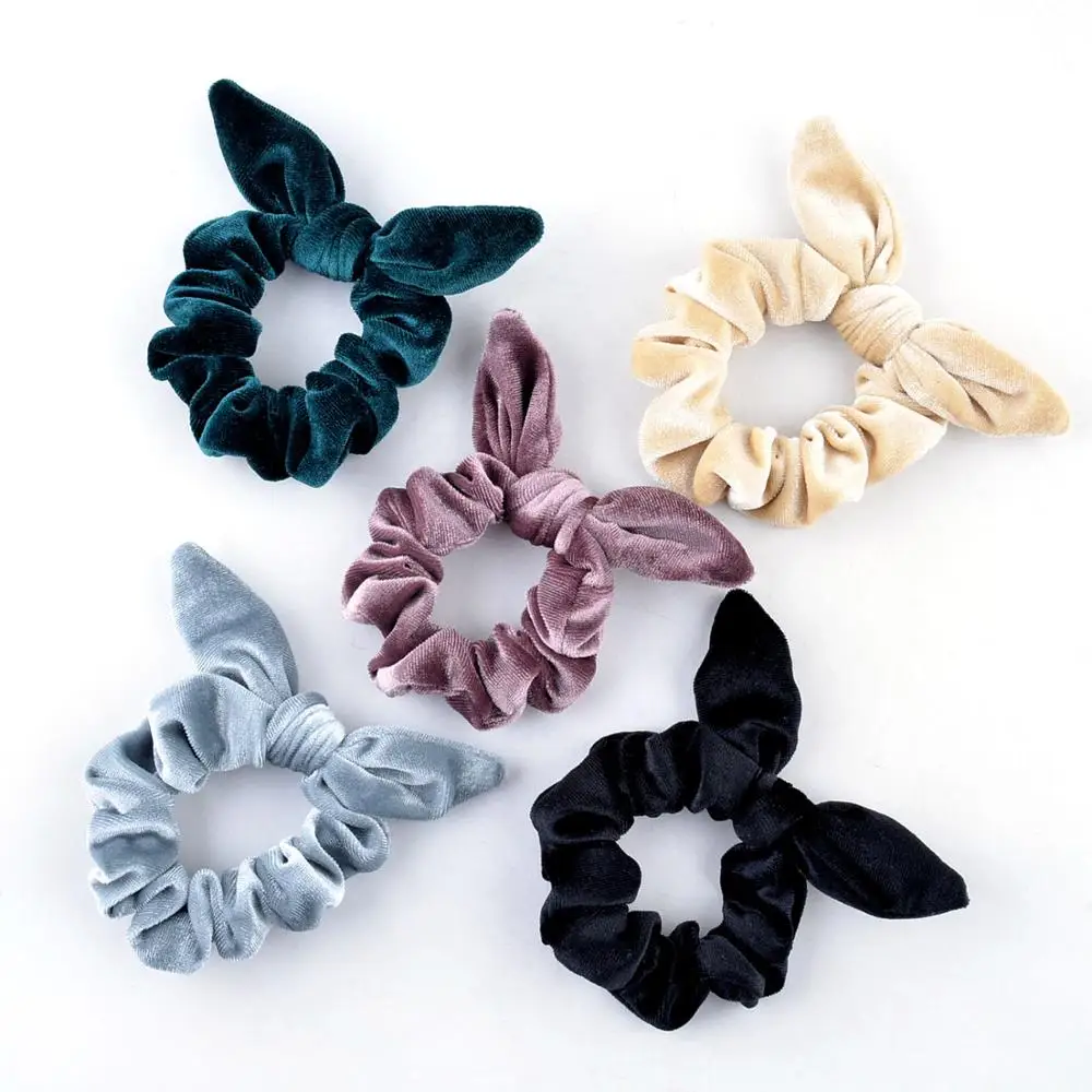 

Velvet Rabbit Ears Hair Scrunchie Bunny Ears Hair Bow Tie Elastic Girls/Women Ponytail Holder Hair Accessories