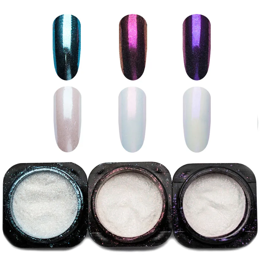 

3Box/Set Pearl Shell Chameleon Mirror Nail Powder Glitters DIY Nail Art Chrome Pigment Dust Manicure Decoration 4SSF3007