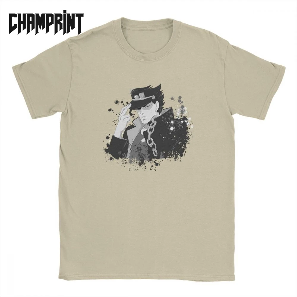 

Men T-Shirts Jotaro Jojos Bizarre Adventure 100% Cotton Tee Short Sleeve Joestar Anime Joseph Kujo Blood Otaku Crusaders T Shirt