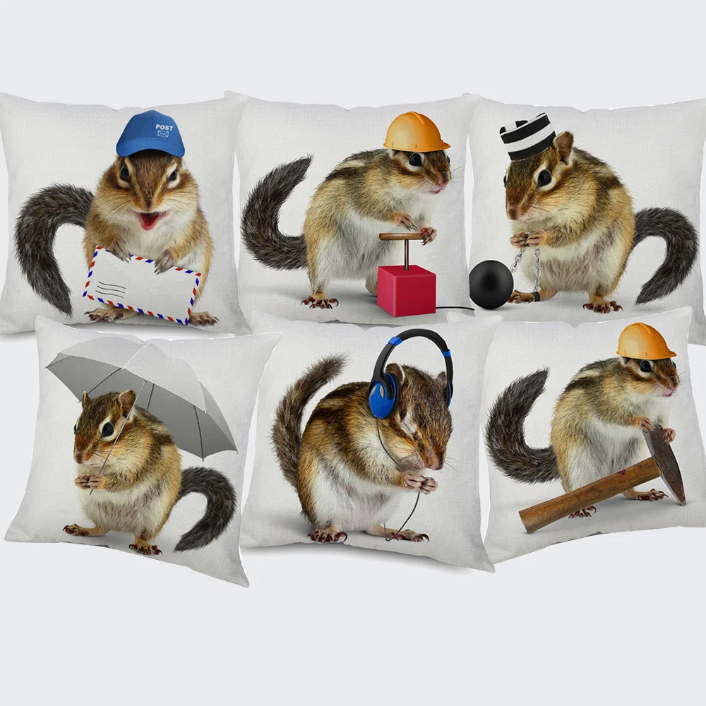Милые Чехлы для подушек Chipmunk, рождественские Чехлы для животных, чехлы на декоративные подушки, льняная наволочка для спальни, дивана