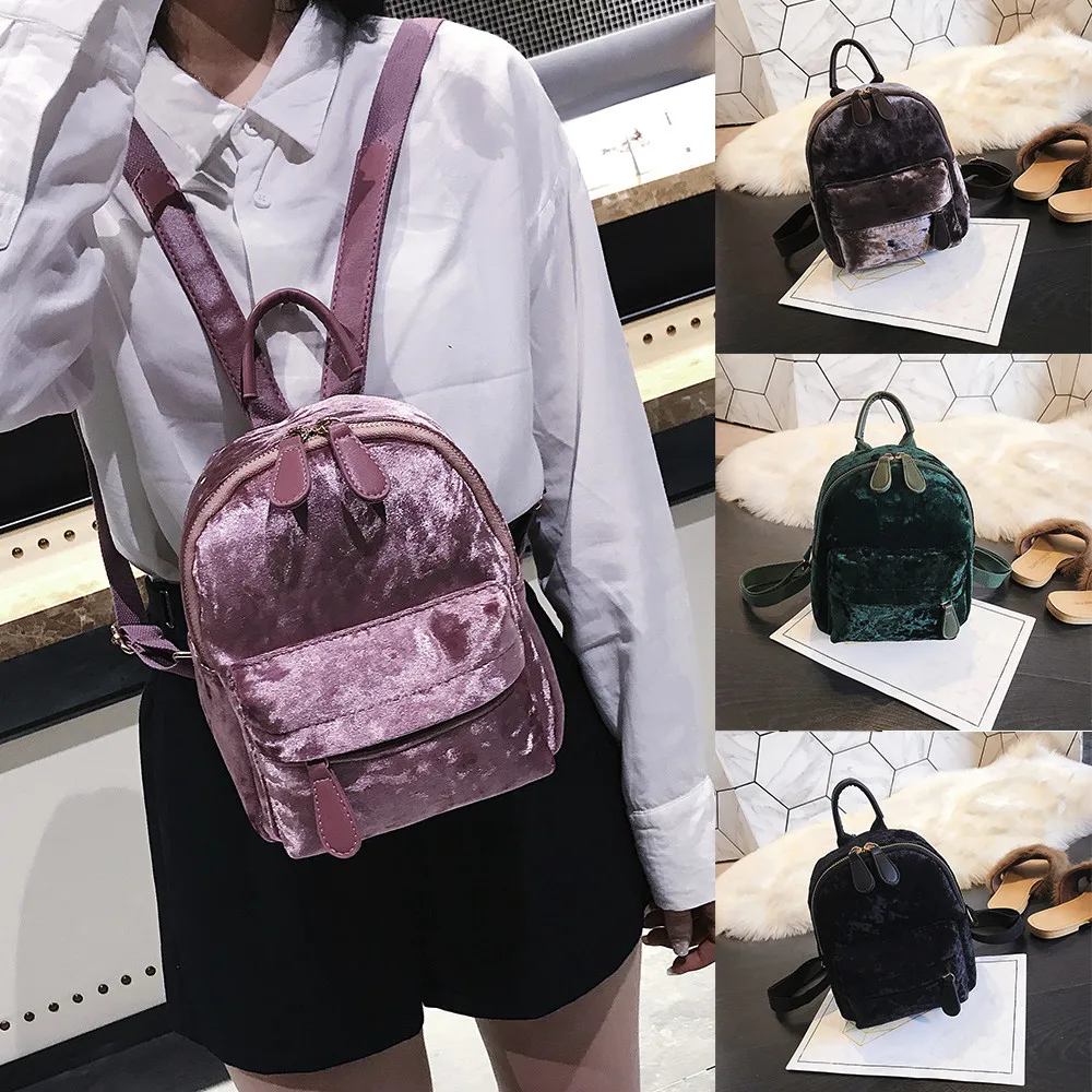 

Fashion ladies bag gold velvet backpack student bag solid color backpack Rucksack School Bag travel backpack Dropship Y508