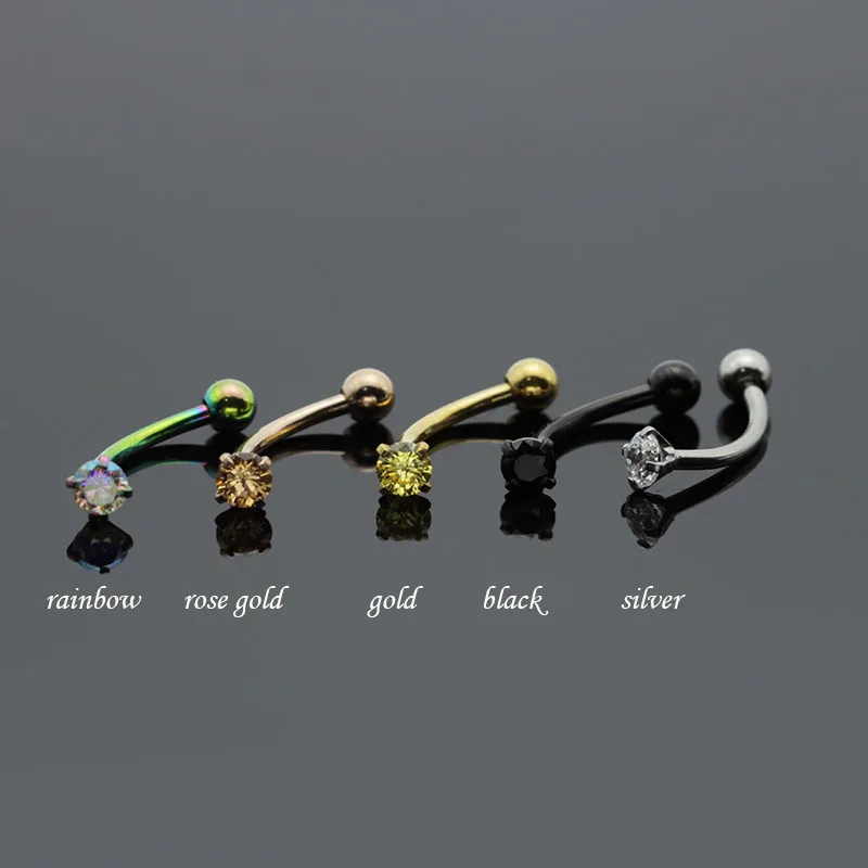 New Fashion Eyebrow Ring Body Piercing Jewelry Banana Bar 1.0mm Stainless Steel Cubic Zirconia 5 Colors Anti-allergic For Women5