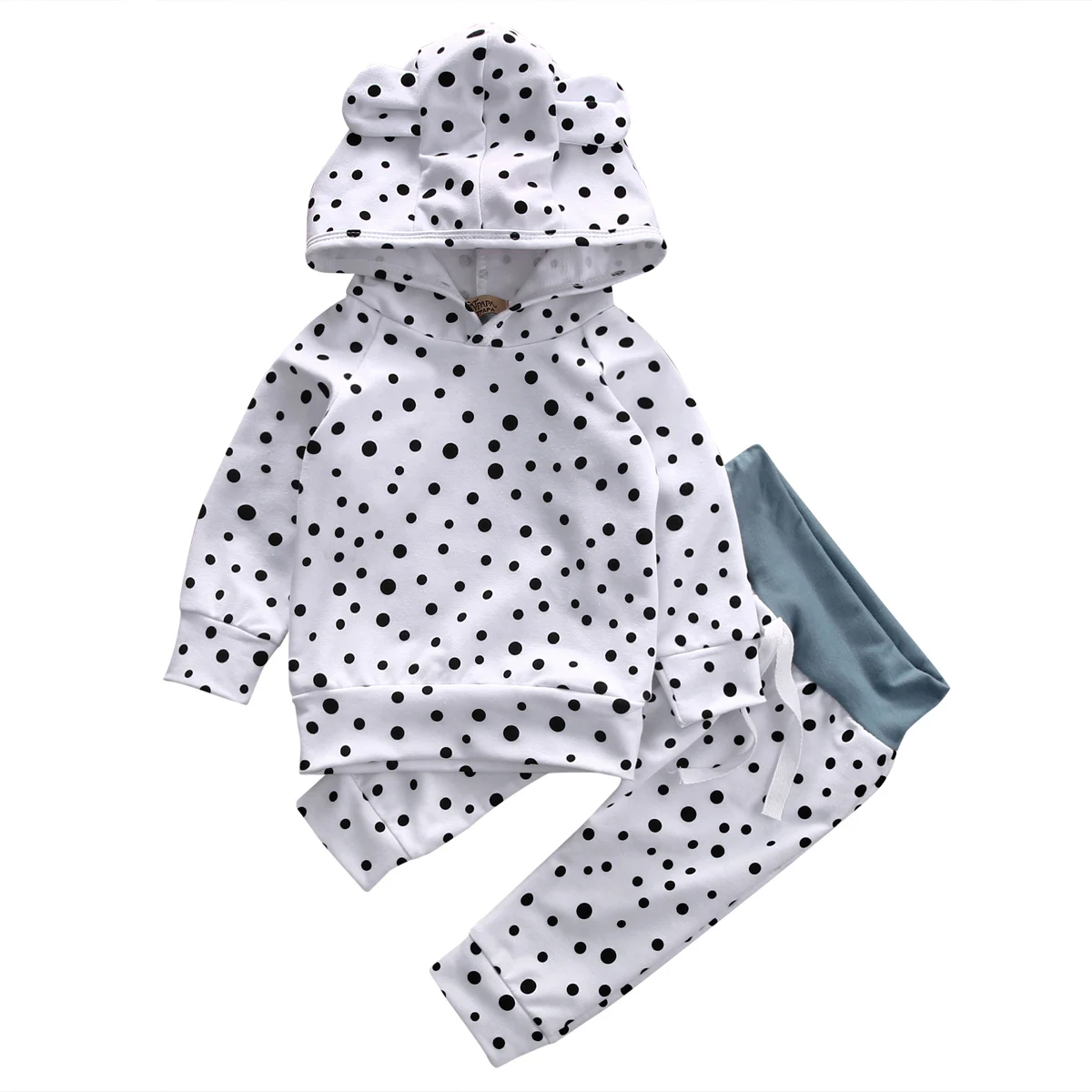 

2pcs newborn kid baby boy girl clothes cute long sleeve cotton bear polka dot hooded sweatshirt+long pants baby clothes set