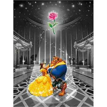 

DIY 5D rhinestones mosaic Beauty and the beast handmade diamond painting cross stitch rose diamond embroidery cartoon patterns