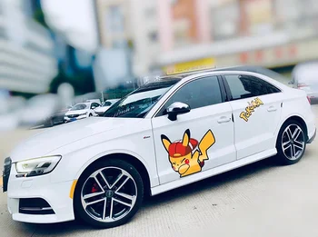 

LEFT SIDE Car Stickers Pikachu Cartoon Cute Personalized Waterproof Sunscreen Anime Pain Car Pull Fower Car Stickers