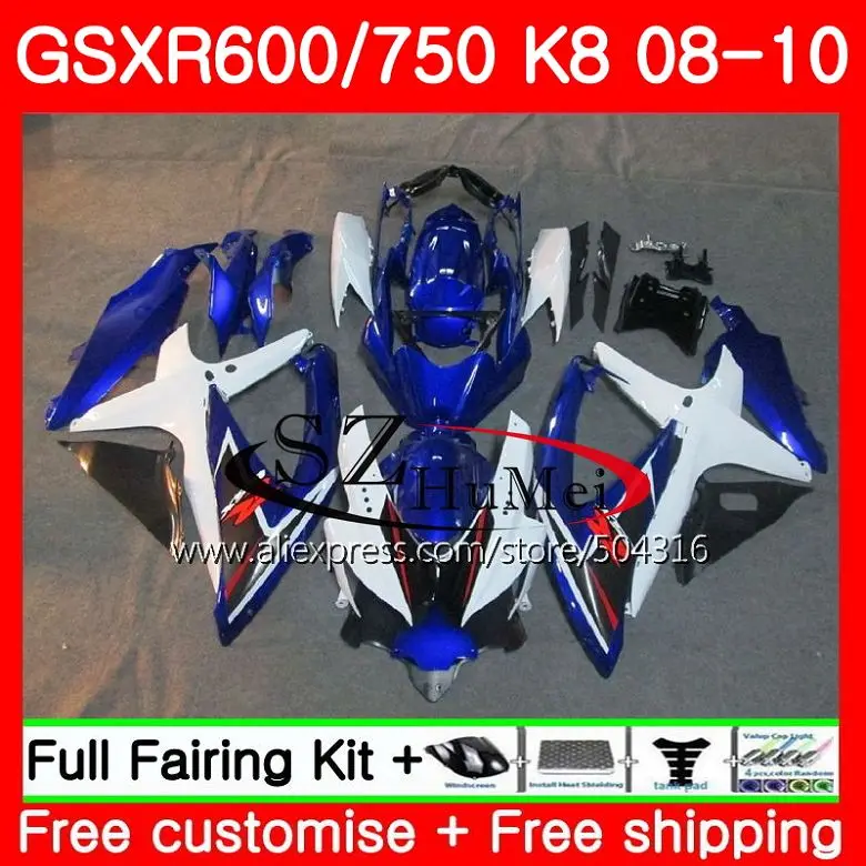 

Body For SUZUKI GSXR blue white 750 GSX-R750 K8 GSXR 600 08 10 32HS1 GSXR750 08 09 10 GSX-R600 GSXR600 2008 2009 2010 Fairing