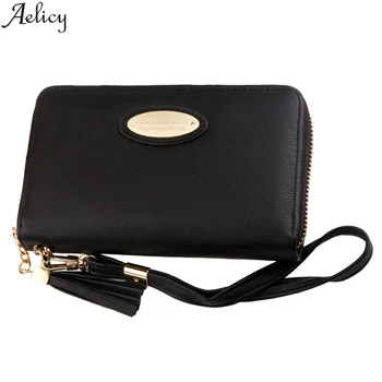 

Aelicy Women Tassel Folded Clutch Wallets Soft Pu Leather Multi-card Long Wallet Fashion Wristlet Wrist Strap Purse High Quality