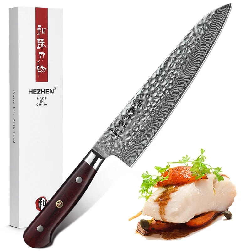 HEZHEN 210mm Japan Chef Knife VG10 Damascus Steel Kitchen Knife Dalbergia Handle Best Gift Top Quality Cleaver Santoku Cook Tool