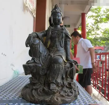 

12"Tibet Buddhist Bronze Freedom Kwan-Yin Guan yin Bodhisattva Statue