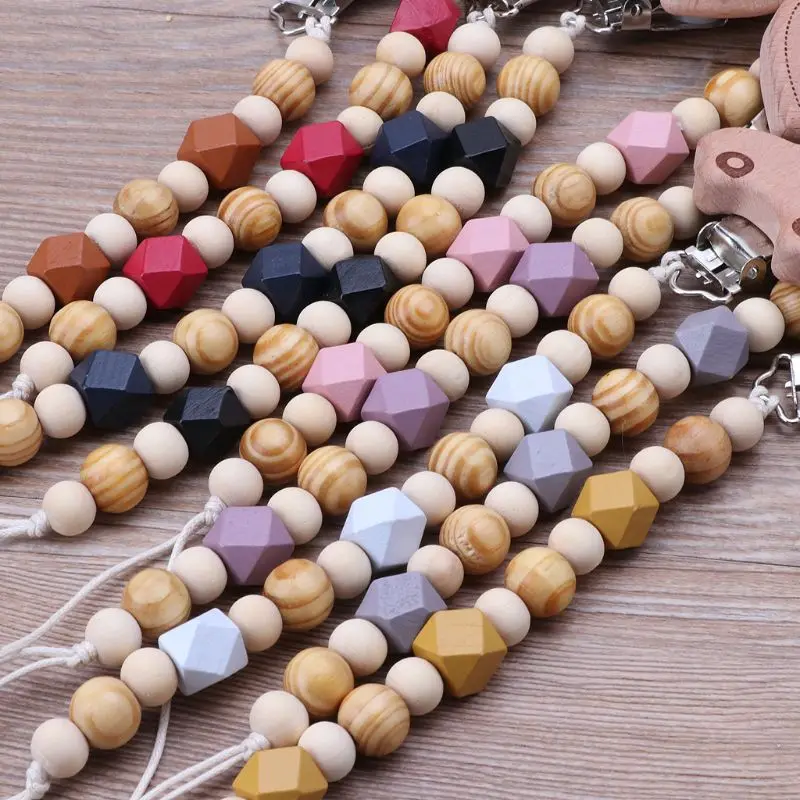 1PC Dummy Clip Pacifier Chain Holder Natural Organic Beech Wood Baby Newborn Shower Gift Dec17