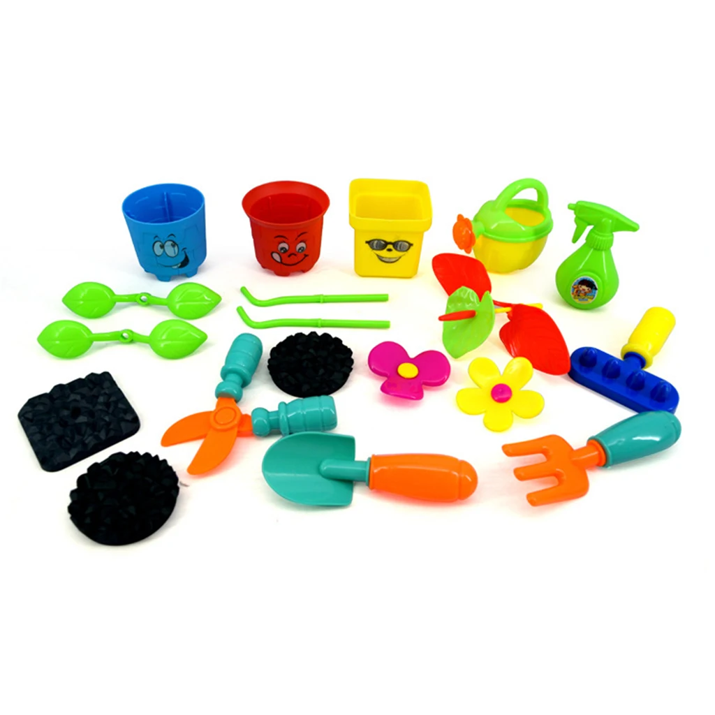 9 pcs Plastic Garden Toys Kids Tool Set Garden Play Toy Gardening Pretend Tools For Children Rake  Water Can And Pots