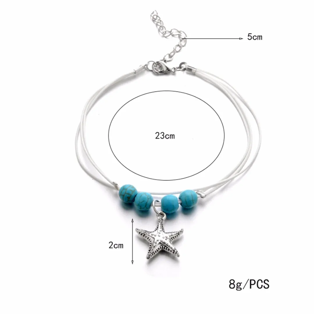 Sainio Beads Starfish Anklets For Women 2018 New Leather Ankle Bracelet Boho Women Beach Barefoot Fashion Bohemian Jewelry