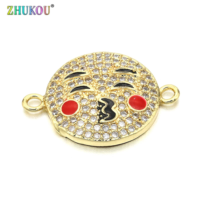

21*15mm High Quality Brass Cubic Zirconia Smile Face Charms Connectors for DIY Jewelry Findings Making, Hole:1.5mm, VS252