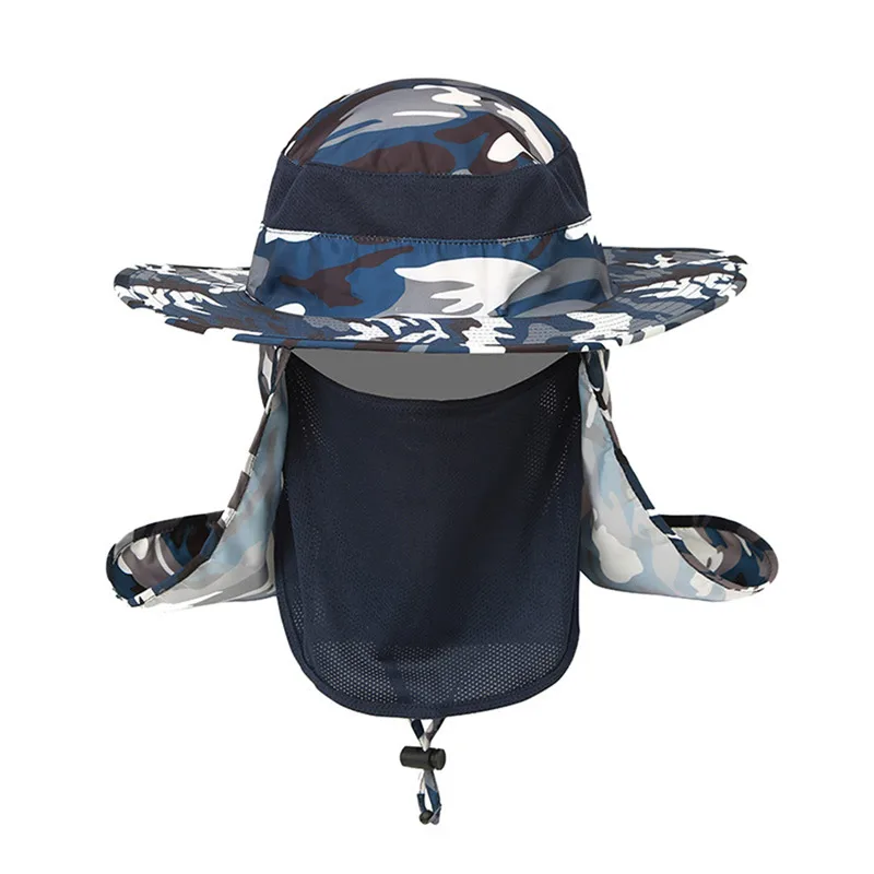 Открытый для мужчин и женщин с большими круглыми полями Солнцезащитный блок быстросохнущие рыболовные шапки летняя Солнцезащитная шапка для путешествий альпинистская Панама - Цвет: camouflage blue