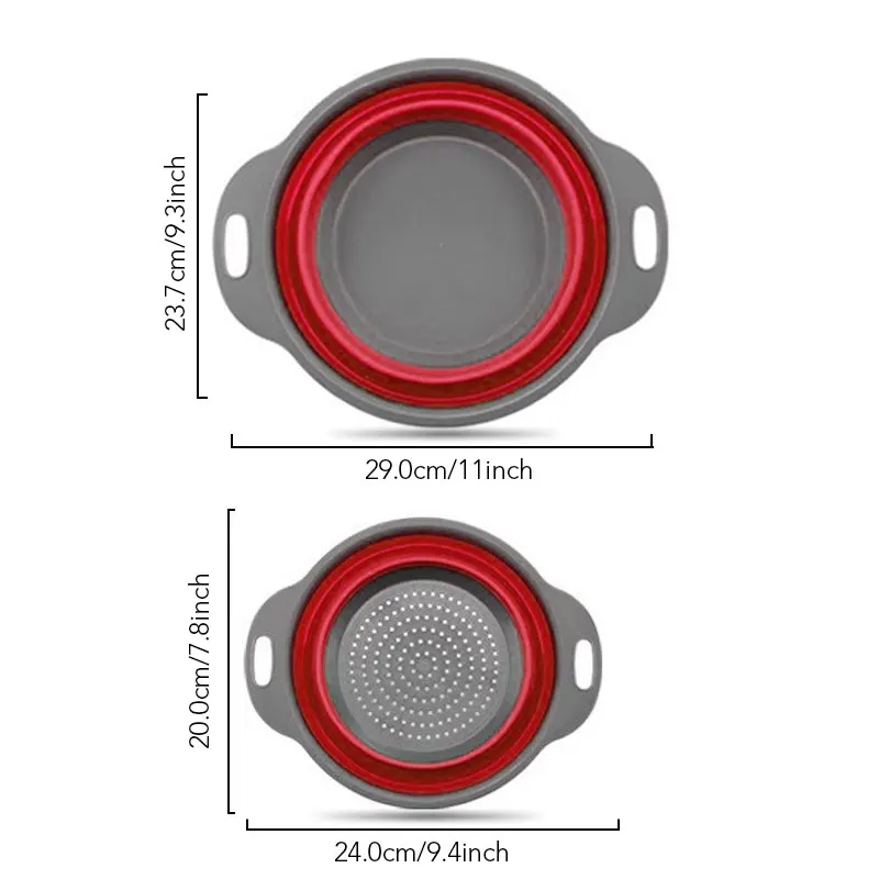 Складной силиконовый дуршлаг и складная сумка для мытья овощей и фруктов микро-перфорированный фильтр и твердая корзина - Цвет: Red 2