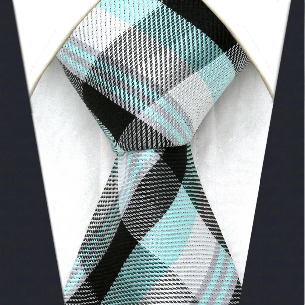 

U8 Black Light Green Checkes Mens Silk Ties Pocket Square Wedding Fashion Classic Brand Extra Long 63" Neck Tie