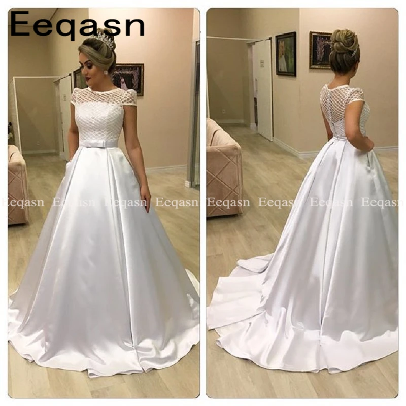 Элегантные свадебные платья Vestido de novia атласная белая кепка Свадебные платья без рукавов Длина до пола принцесса свадебное платье