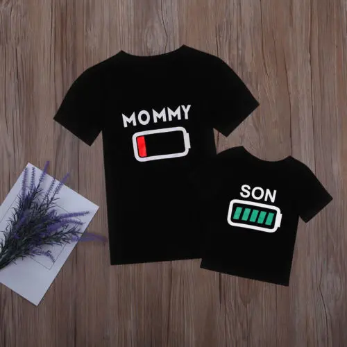 PUDCOCO Matching Set Cotton Mommy Son Me Baby 0-4T Kids Clothes Boys Battery T-shirt Tops Outfits | Мать и ребенок