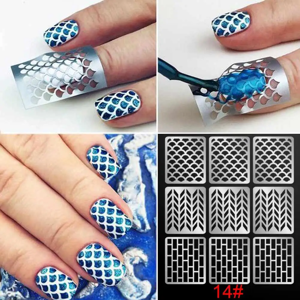 

12 tips/sheet DIY Vinyls Nail Stencil 24 Styles Laser Silver Nail Art Stickers Stamp Template Manicure Pattern Tool