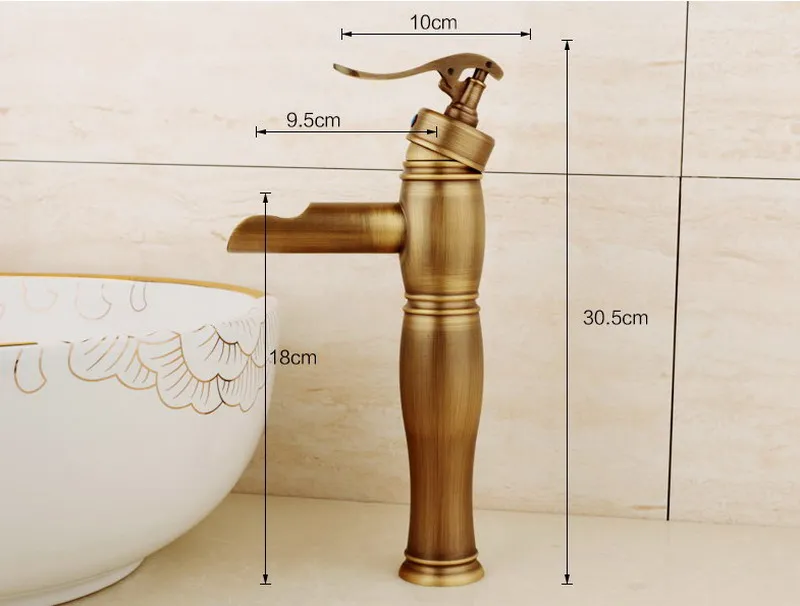 Antique Brass Bathroom Sink Basin Faucet Mixer Tap Waterfall Spout Single Hole Vessel Sink Faucet KD1258 Antique Brass Bathroom Sink Basin Faucet Mixer Tap Waterfall Spout Single Hole Vessel Sink Faucet KD1258