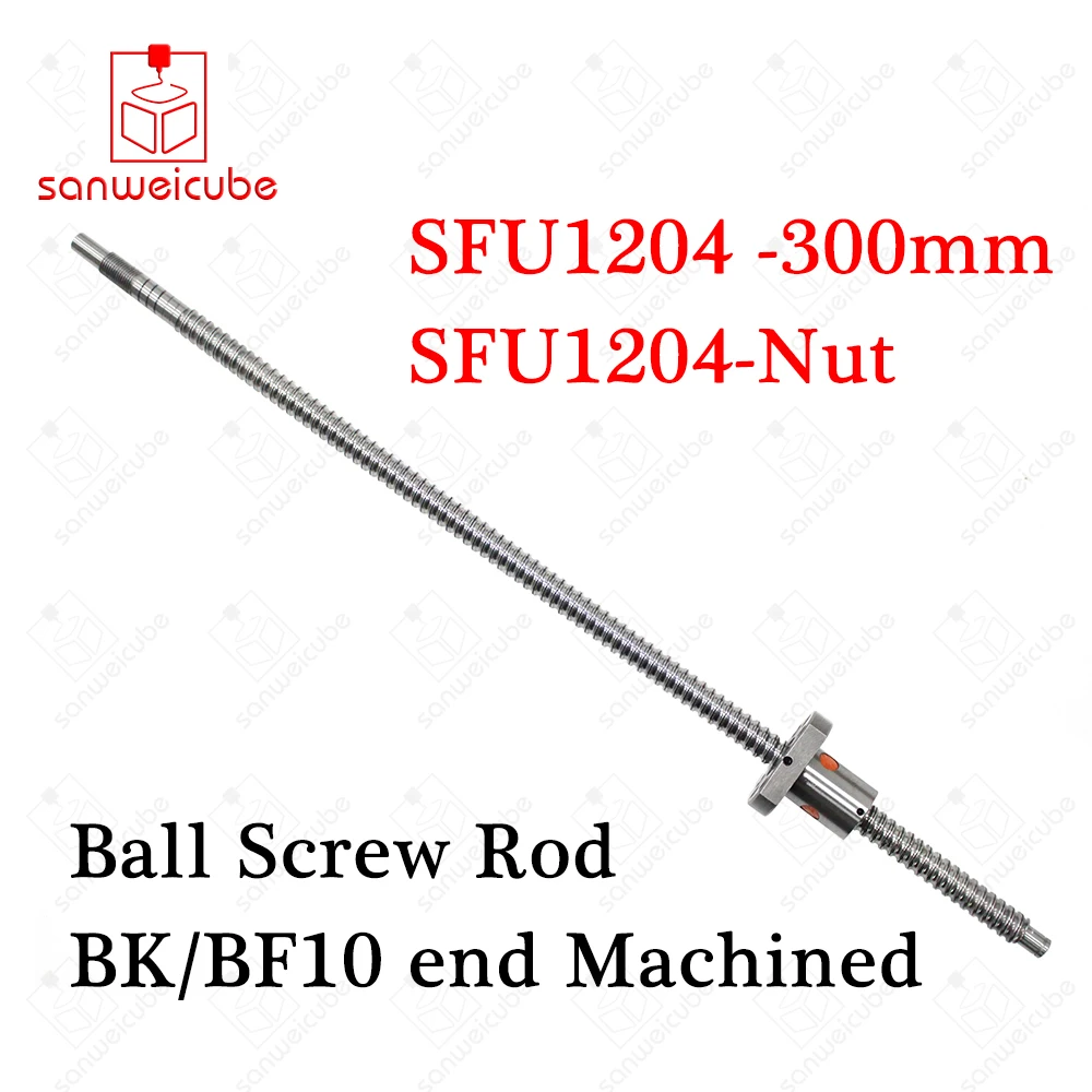 

SFU1204 12mm 1204 Ball Screw Rolled C7 ballscrew SFU1204 300mm with one 1204 flange single ball nut for CNC parts end machined