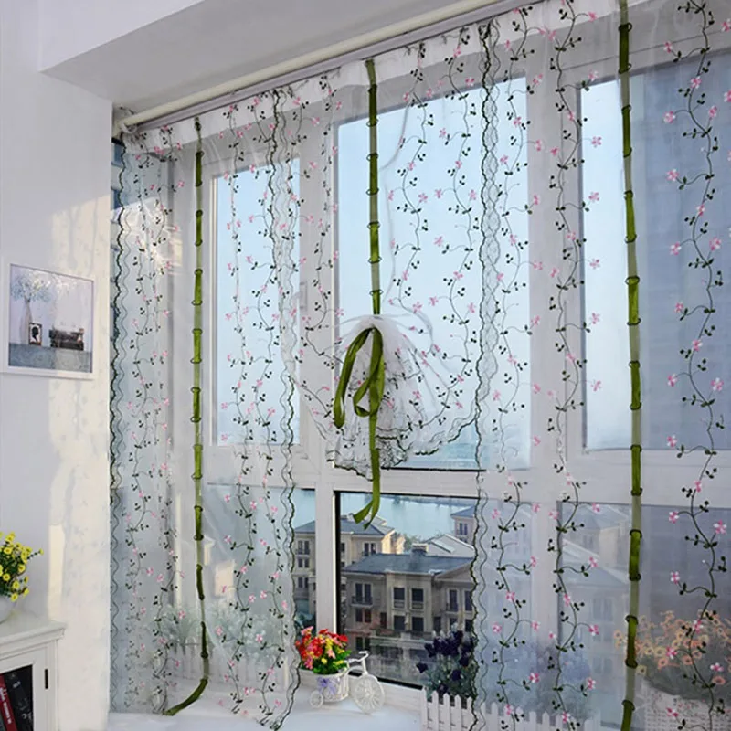 Pastoral Drawstring Blackout Curtains Decorative Living Room Curtains