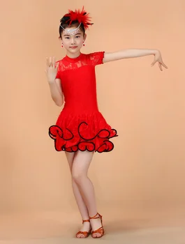 

Spring girl Latin dance costumes children ballet skirt lace long sleeved sportswear Latin Latin practice