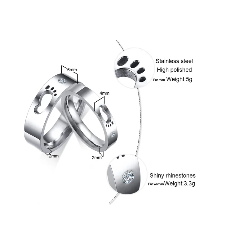 NEWBUY 2018 New Fashion Stainless Steel Hollow Out Feet Clear Cubic Zirconia Wedding Rings For Women Men Lovers' Couple Jewelry