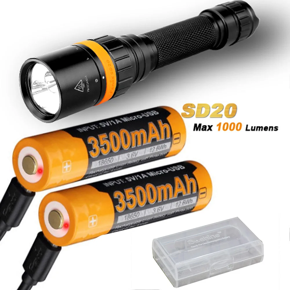 

Fenix SD20 1000 Lumen CREE LED 100 meter submersible Diving Flashlight with 2 x ARB-L18-3500U battery,USB charge cable