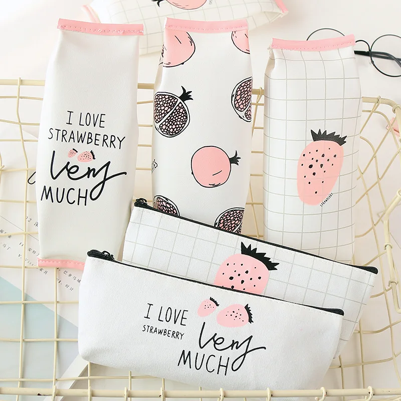 

Korean Creative Simple School Pencil Case Cute Pu Leather Small fresh Pen Bag Kawai Stationery Pouch Office School Supplies BD18
