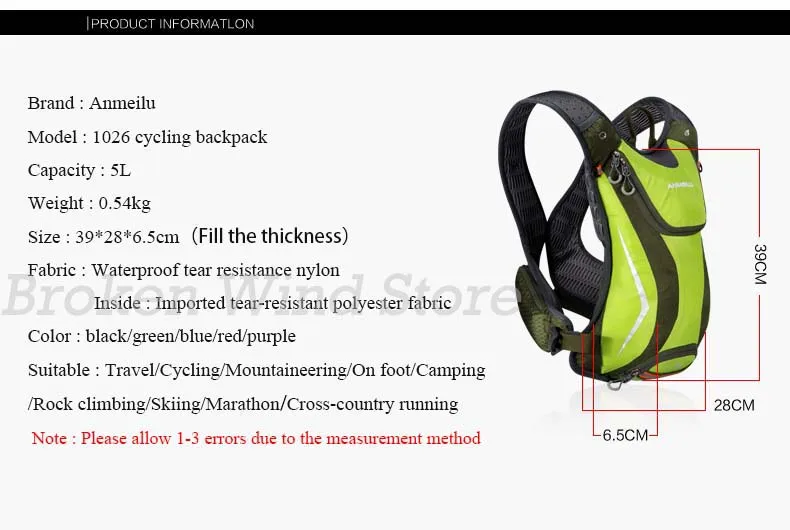 Top Anmeilu 5L Bike Water Bag Waterproof Nylon Bicycle Shoulder Backpack Breathable Running Cycling Rucksack Hydration Bag Mochila 4