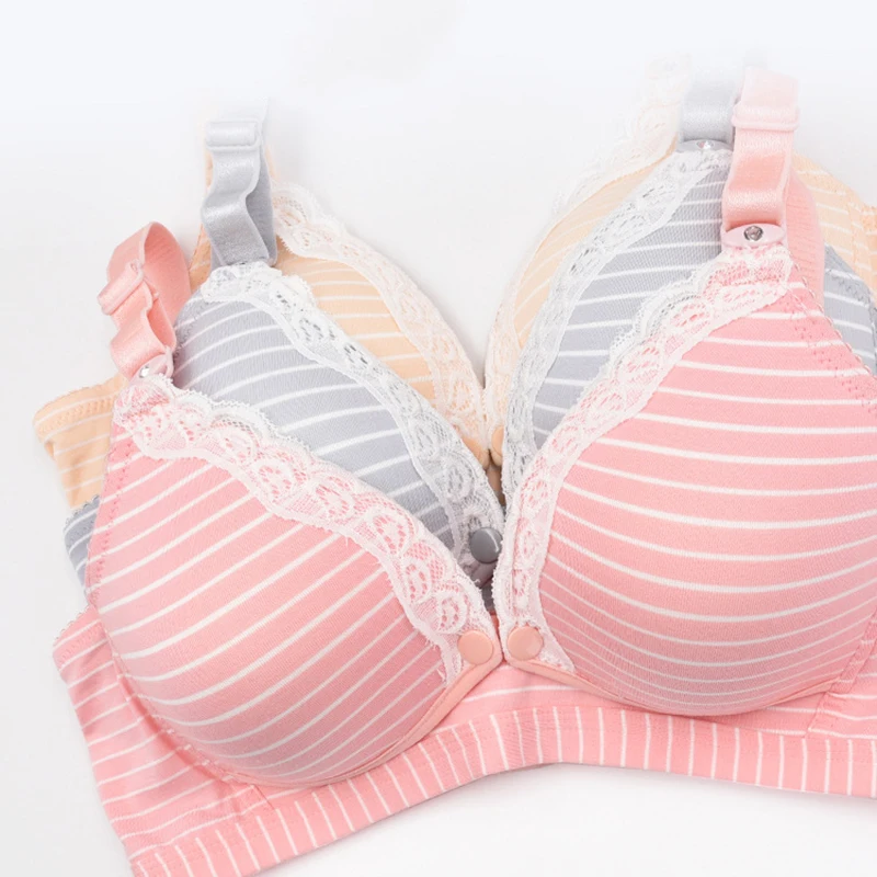 

Nursing underwear cotton lace no rims front buckle anti-sagging stripes adjustment type pregnant women feeding bra free shipping